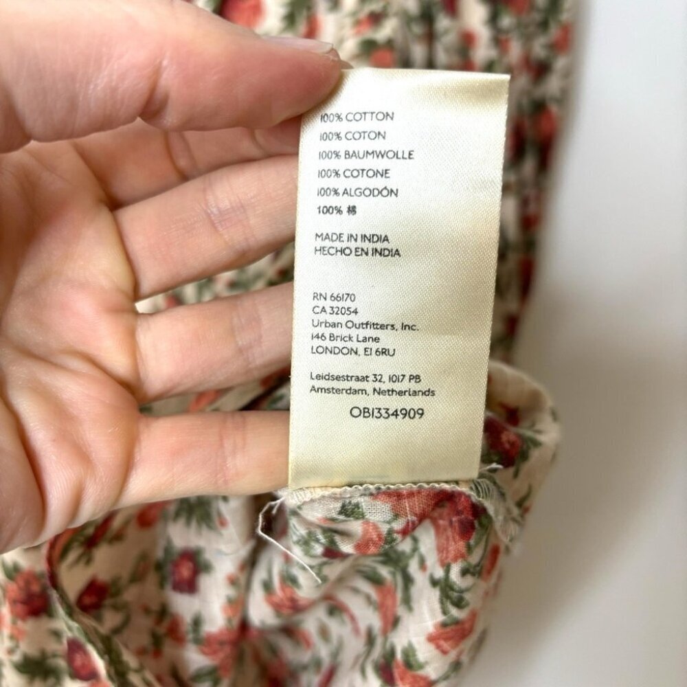 Floral Tie-Neck Puff Sleeve Blouse - Cream & Rust - Picture 11 of 12